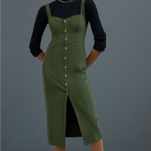 Maeve Green Sheath Midi Dress with Square Neck